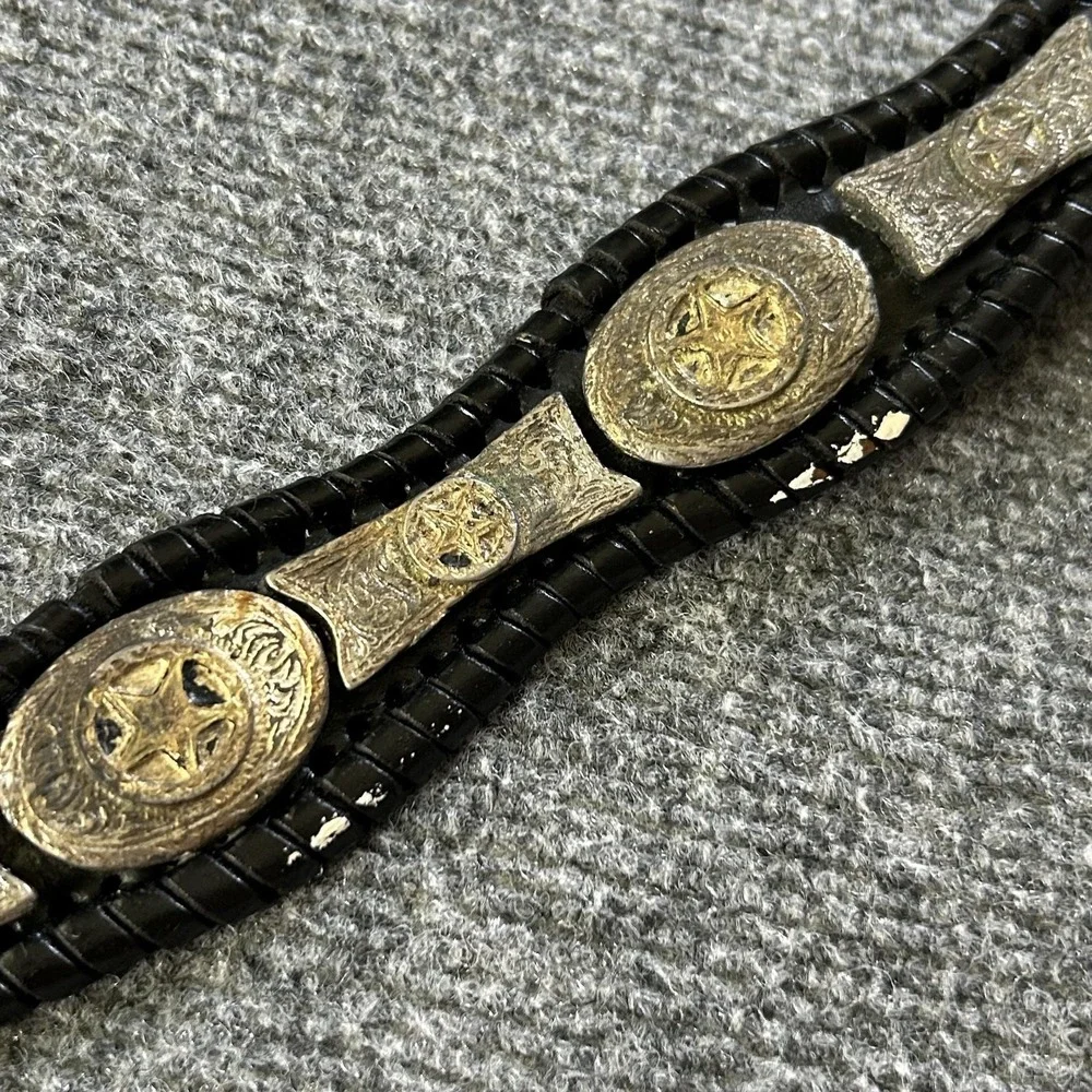 Belt Western Mens Size 34 Black Leather Concho Star Studded Laced Cowboy Vintage